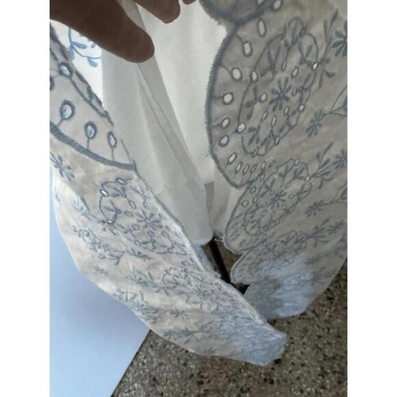 New Rachel Zoe White Blue 100% Cotton Eyelet Maxi Dress Sz 6 Or Small - Picture 6 of 9